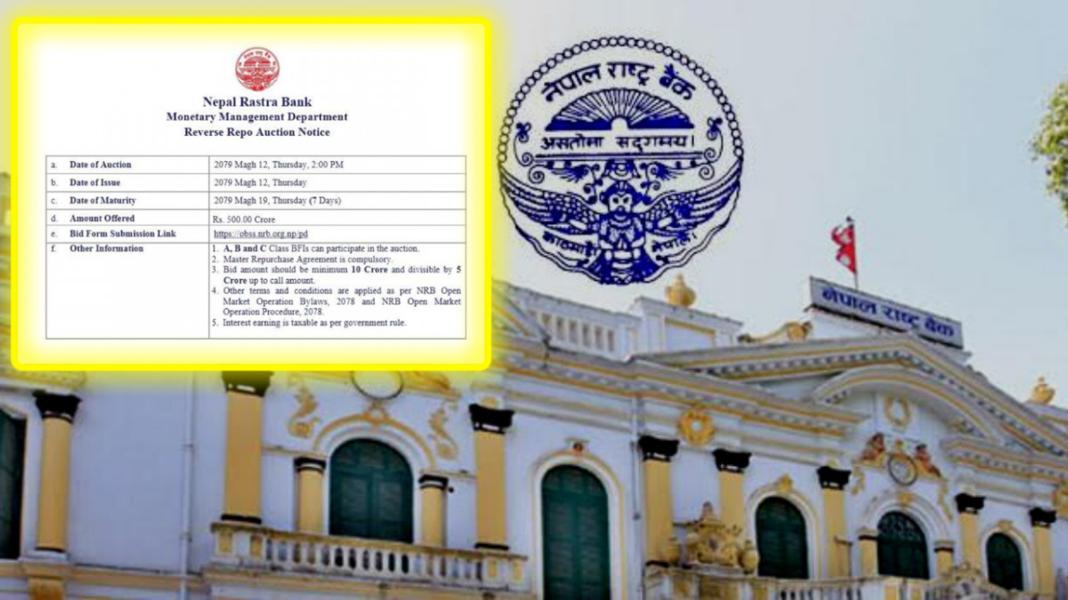 पाँच अर्ब रुपैंयाँको रिर्भस रिपो बिहिबार 
