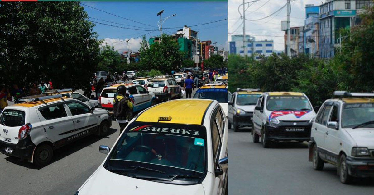 नेपाली भूमिमा भारतीय गाडीलाई काम निषेध गर्न बानेश्वरमा ट्याक्सी चालकको प्रदर्शन