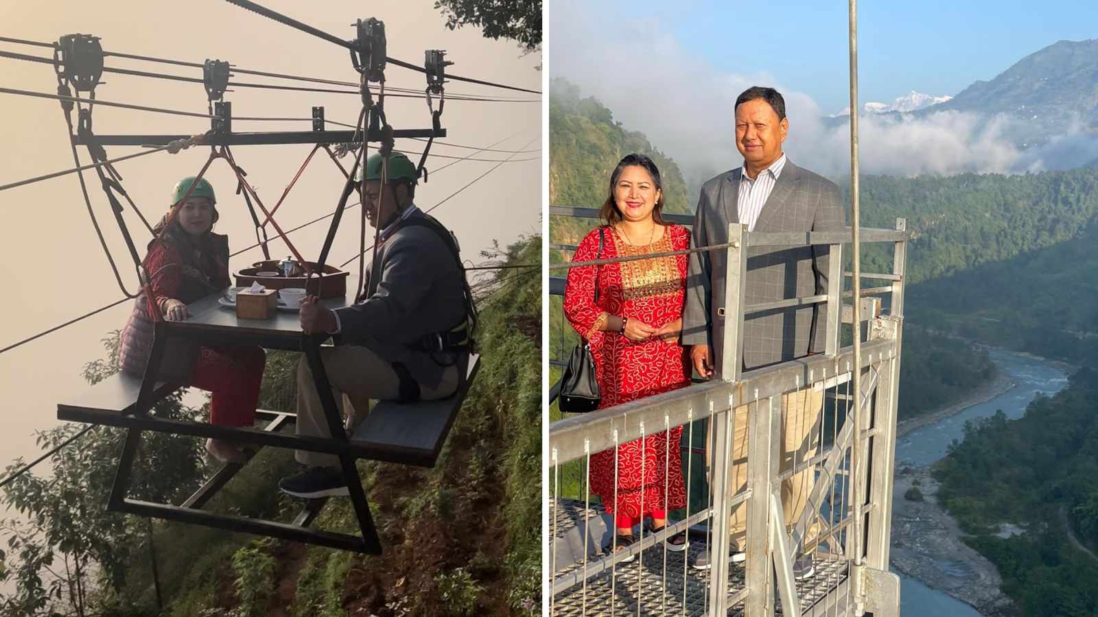 २ सय ५५ मिटर अग्लो भिरमा झुन्डिएको स्काई क्याफेमा स्वास्थ्य मन्त्री बस्नेत  