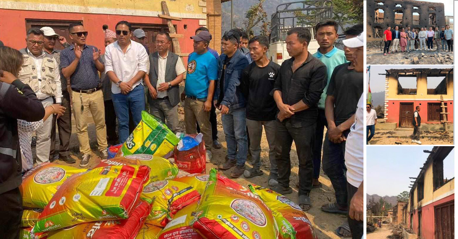 अग्निपीडितलाई राहत लिएर गाउँगाउँ छिर्‍याे युवासंघका केन्द्रिय उपाध्यक्ष अमित लामासहितकाे युवा टाेली