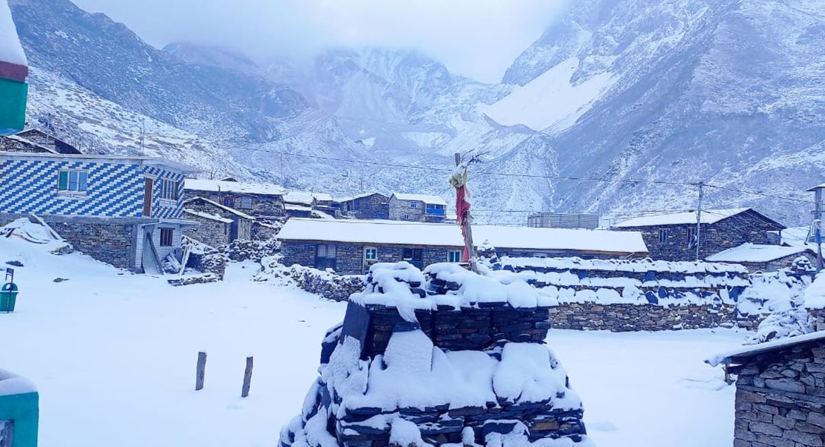 गोरखाको नुब्री भ्यालीमा हिमपात, टेलिफोन र इन्टरनेट सेवामा समस्या