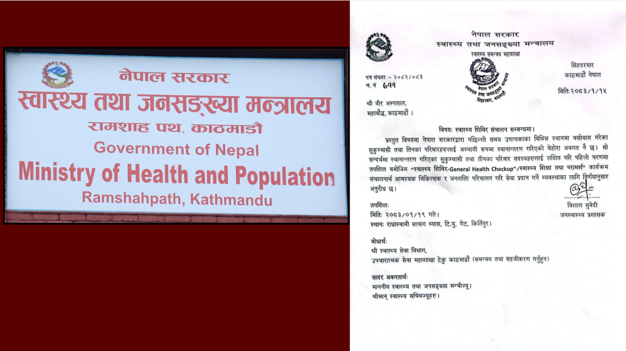 नागरिकको स्वास्थ्य नै हाम्रो प्राथमिकता :स्वास्थ्य मन्त्री नीशा मेहताको नेतृत्वमा विस्थापित सुकुम्बासीका लागि विशेष स्वास्थ्य शिविर